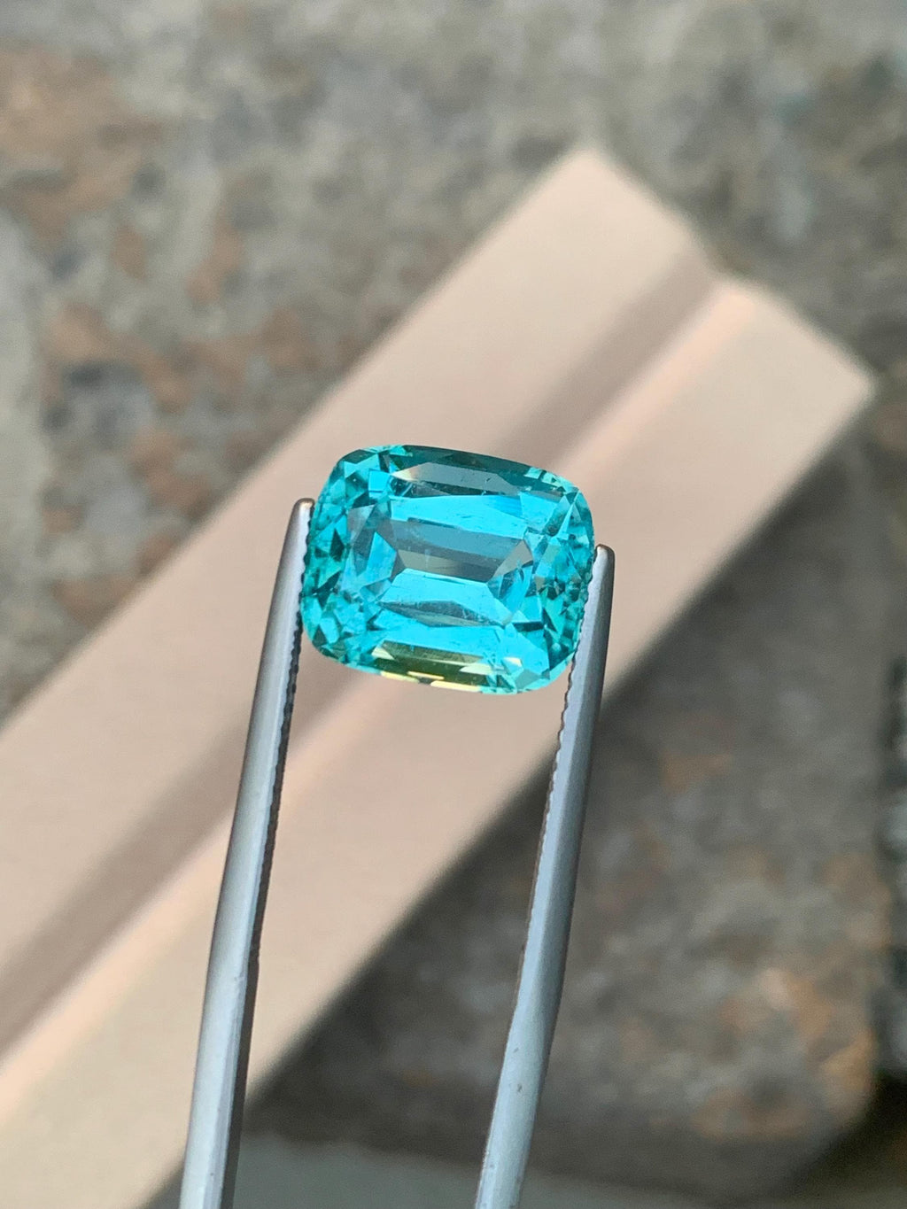 Blue Lagoon Tourmaline Stone: 7.90 CT Faceted Cushion Gemstone