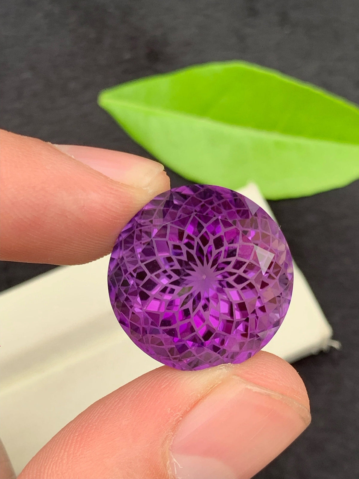 Round Precision Flower Cut Amethyst Loose Gemstone -44  Carats