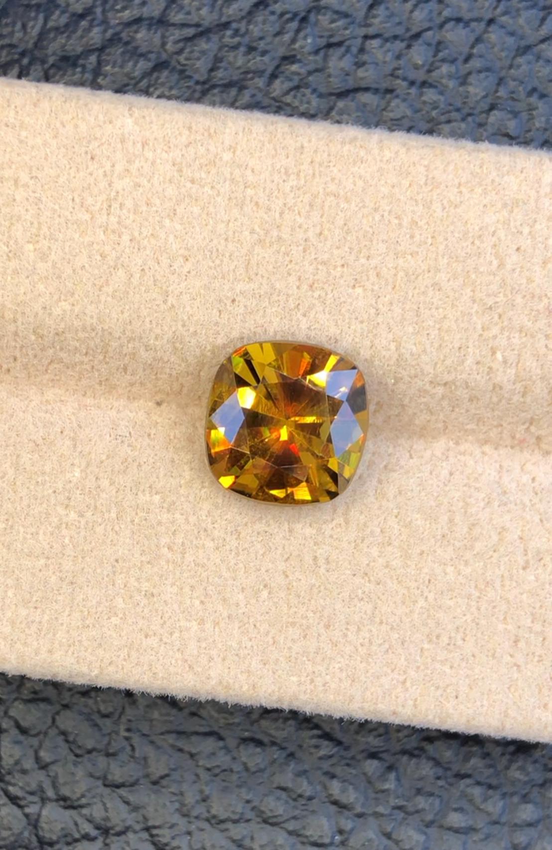 2.75 CT Cushion Cut Sphene Gemstone: AAA Fire Titanite