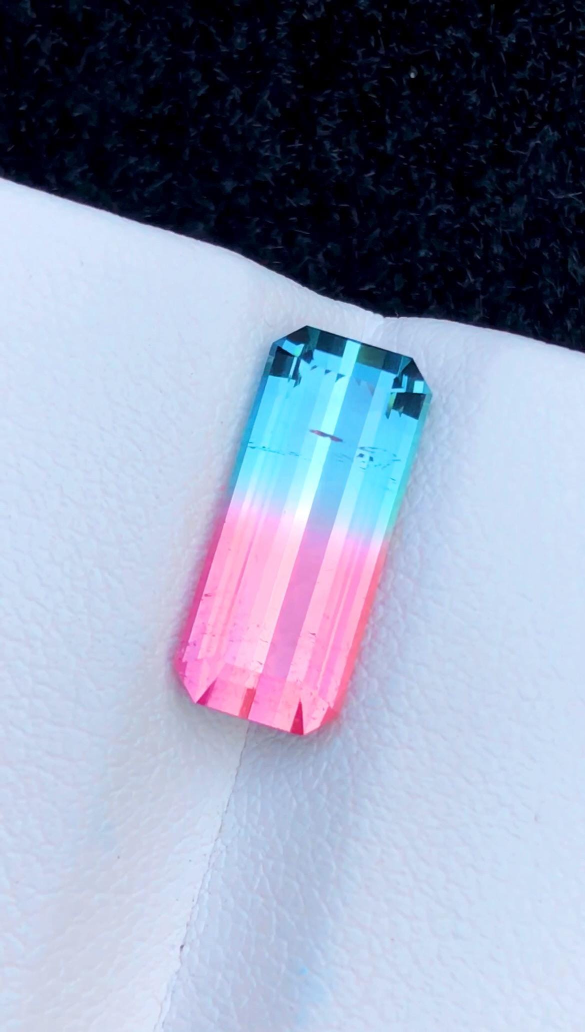 Bi-Color Tourmaline 4.5 Ct Emerald Cut Loose Gemstone | Pink Blue Afghan Tourmaline