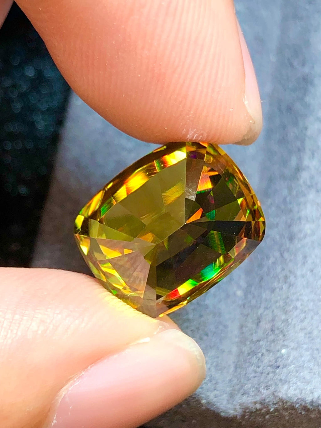 Primum Quality  Cushion Cut Sphene Gemstone: Greenish Yellow Titanite, August Birthstone