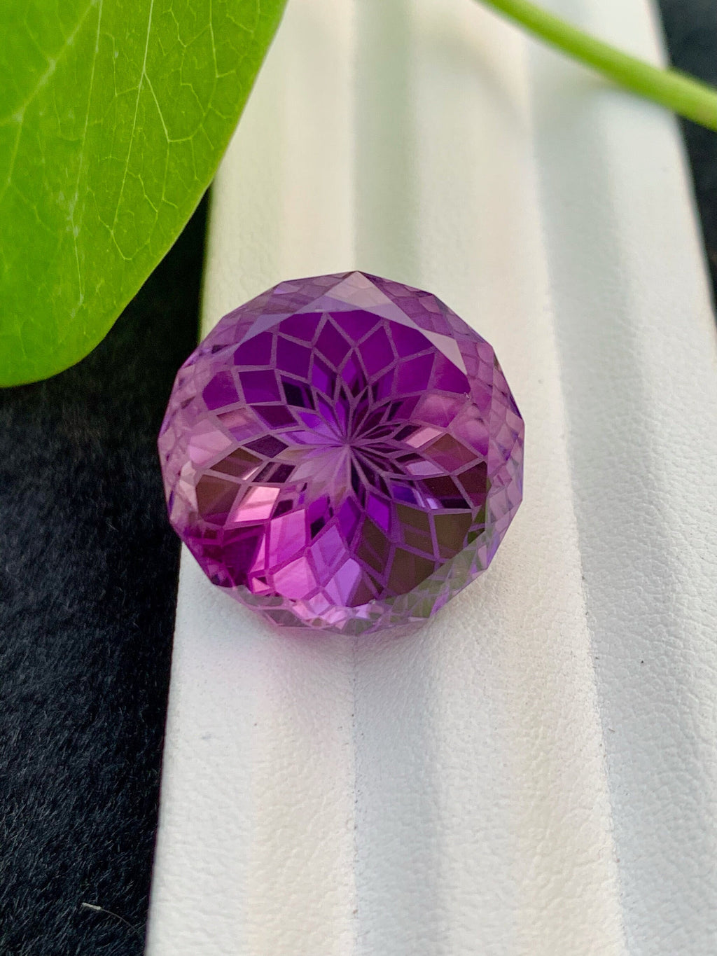 Purple Pink Amethyst Gemstone: Precision Flower Cut, Loupe Clean, 30.95 CT
