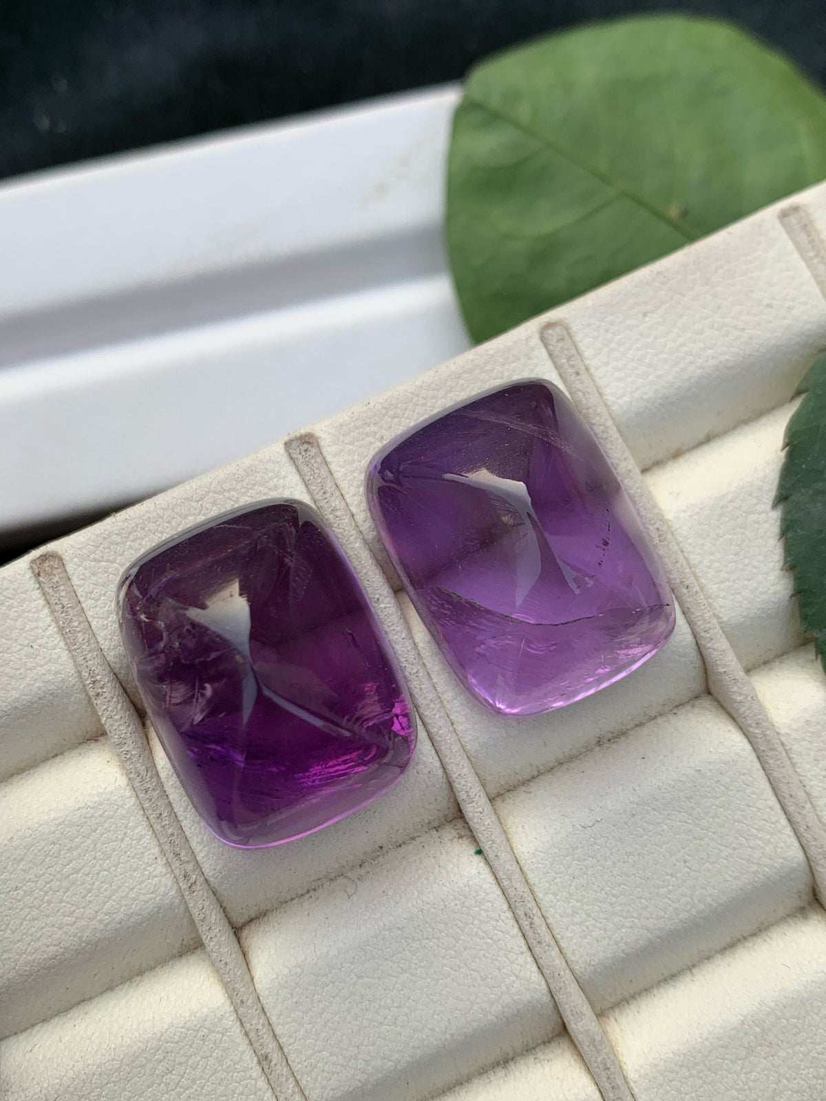 Deep Purple Amethyst Cabochon Pair: February Birthstone, 68.45 Carat
