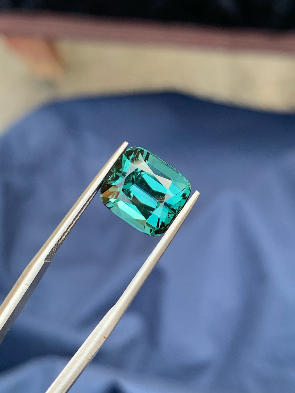 Teal Blue Tourmaline Gemstone: Faceted Cushion Cut, 5.95ct