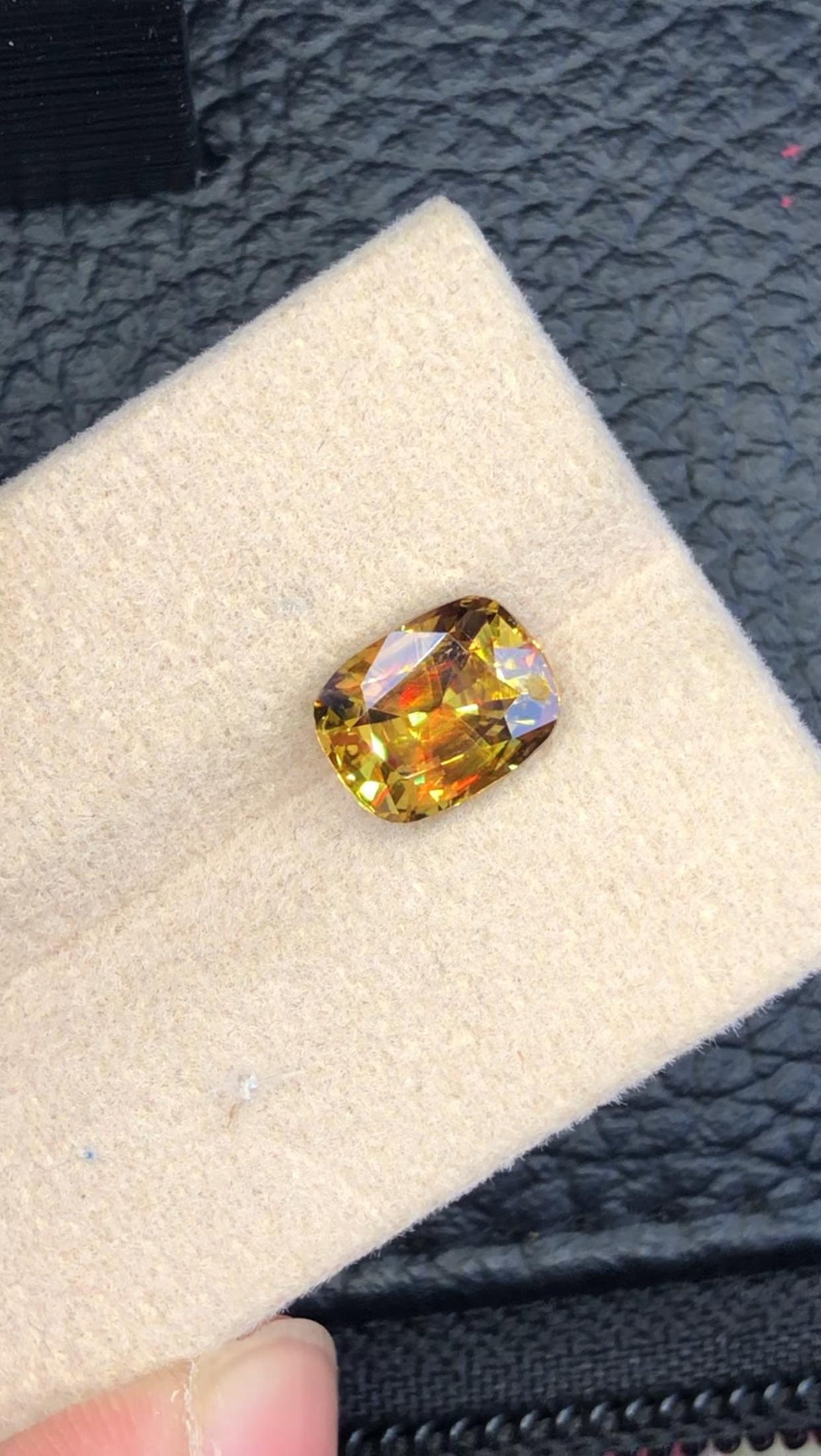 2.70 CT Cushion Cut Sphene Gemstone: Yellow/Red/Orange Titanite