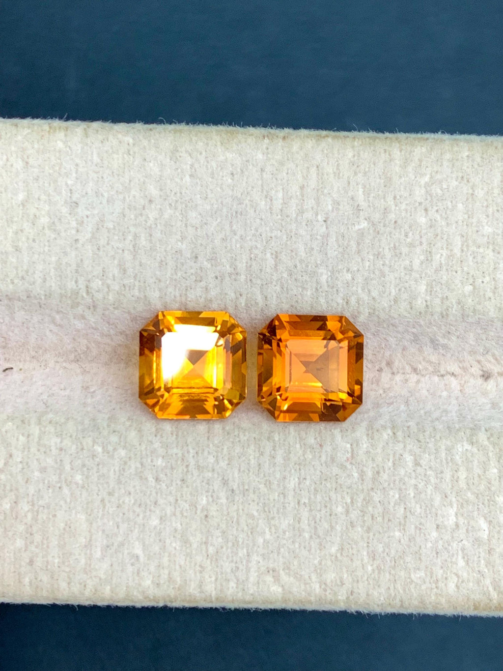 Madeiran Citrine Gemstone Pair: Orange Ascher Cut, November Birthstone, 3.75 Carat