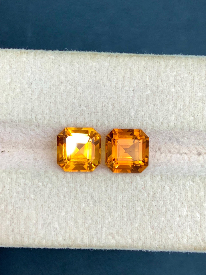 Madeiran Citrine Gemstone Pair: Orange Ascher Cut, November Birthstone, 3.75 Carat