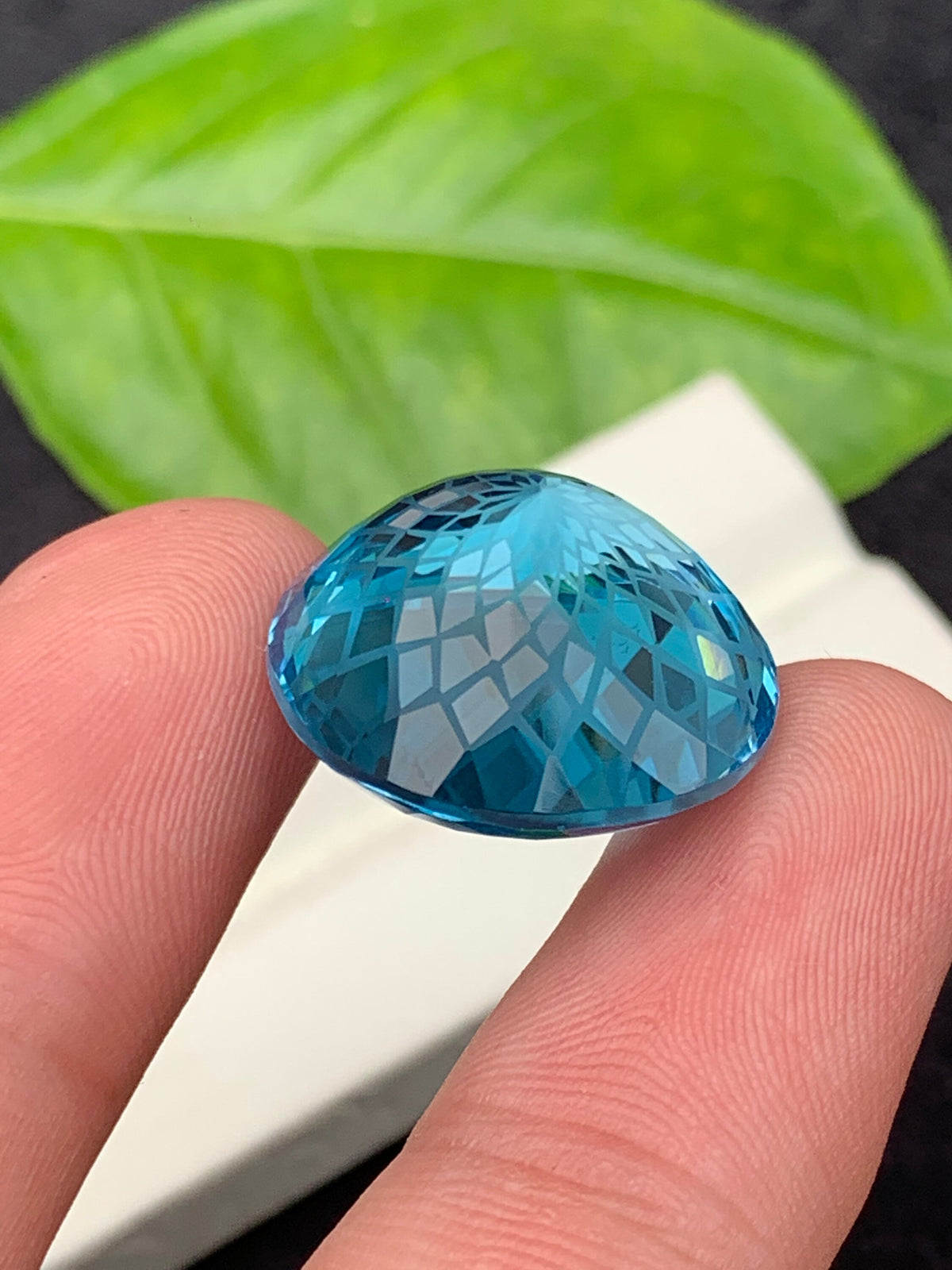 Precision Flower Cut Swiss Electric Blue Topaz Loose Gemstone 4.35 carat