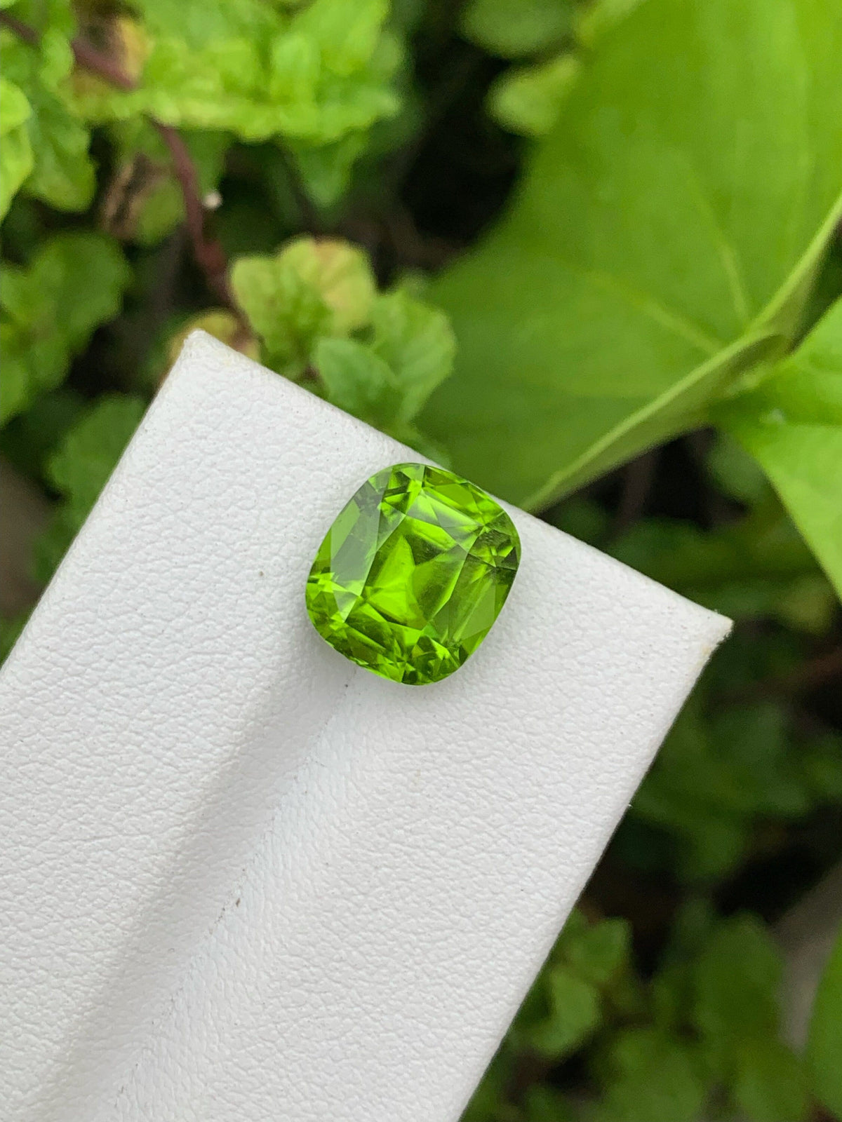 Lime Green Peridot Gemstone: 6.40 CT Cushion Cut, Eye Clean