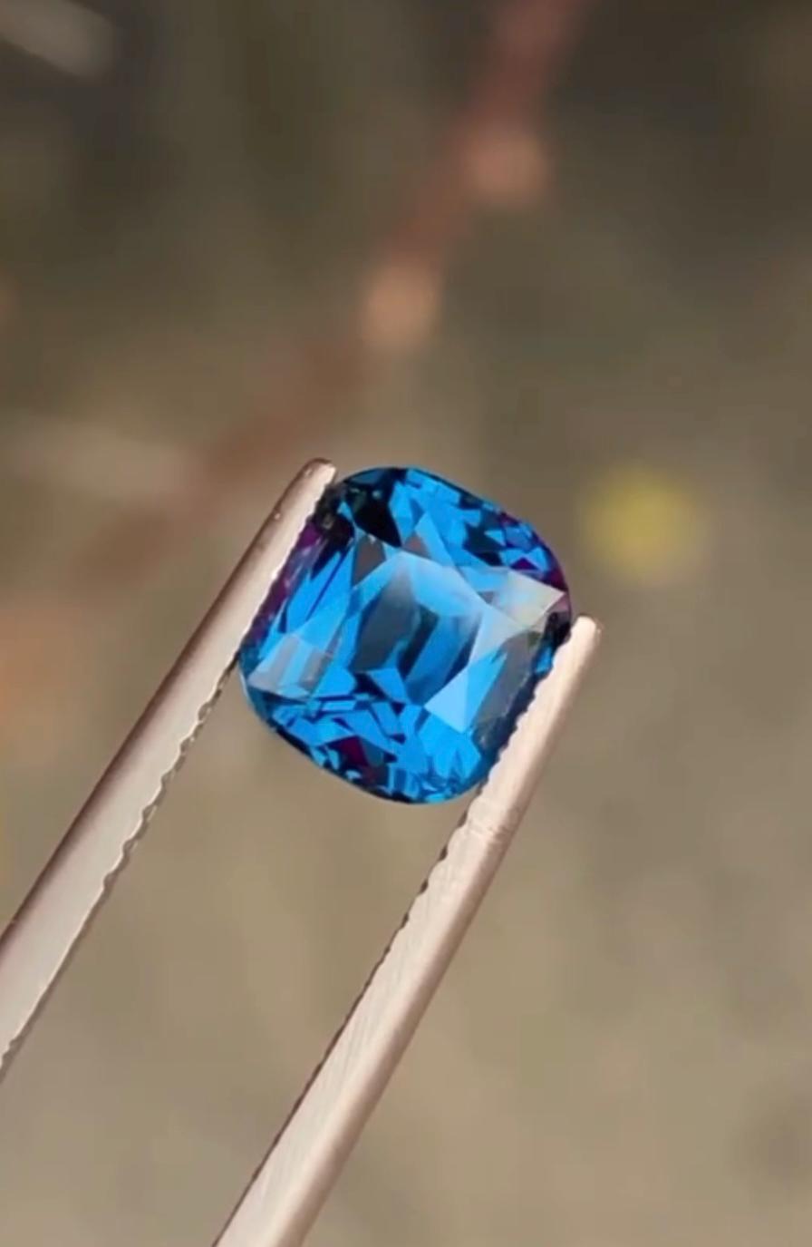 2.09 CT Faceted Cobalt Blue Spinel Gemstone: Cushion Cut, August Birthstone