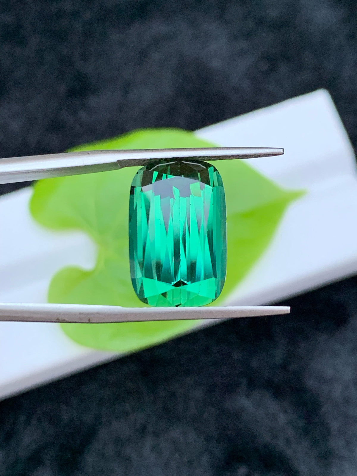 Bluish Green Tourmaline Gemstone: 13.50 CT Faceted Long Cushion Cut