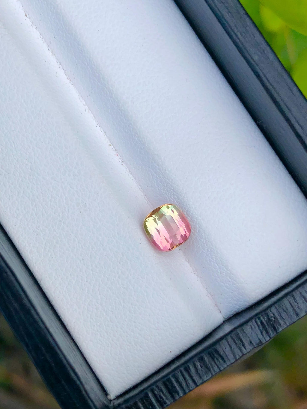 Bi-Color Tourmaline Gemstone: 1.35 CT Cushion Cut, Flamingo Pink/Harvest Green