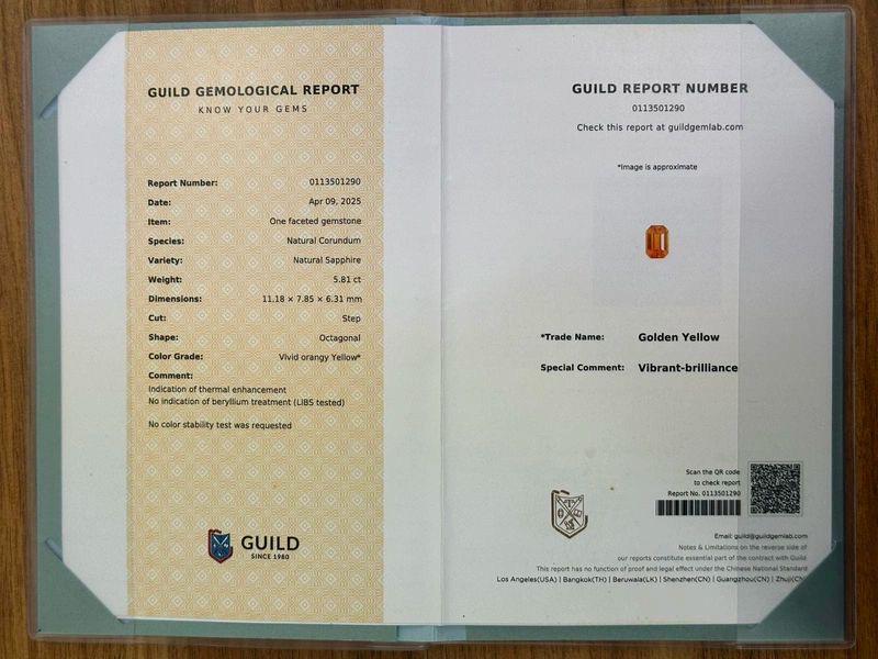 Golden Hour Sapphire,5.81 Cts Certified Natural Golden Yellow Sapphire