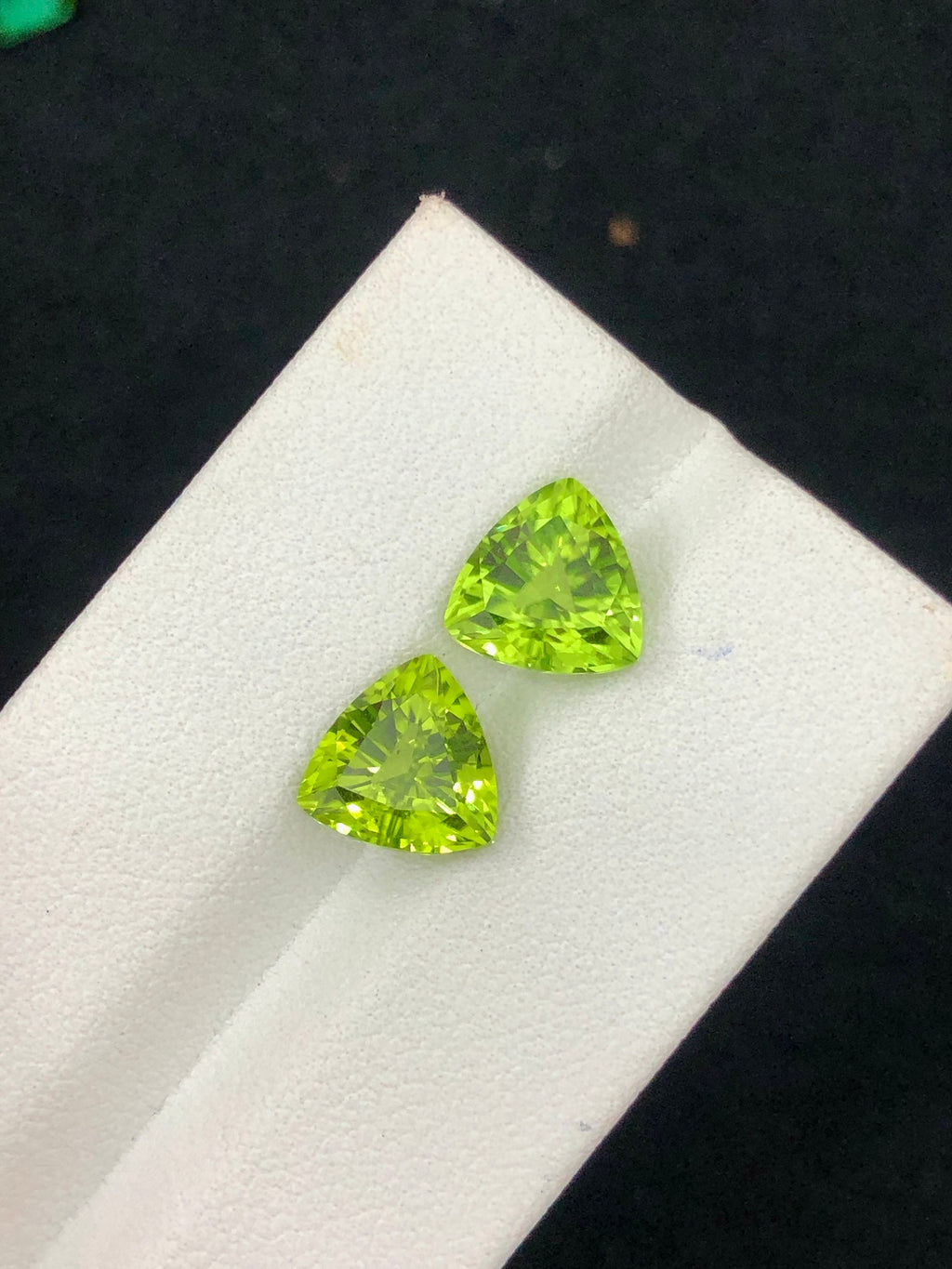 Trillion Cut Peridot Gemstone Pair: 4.85 CT, Supat Mine Pakistan