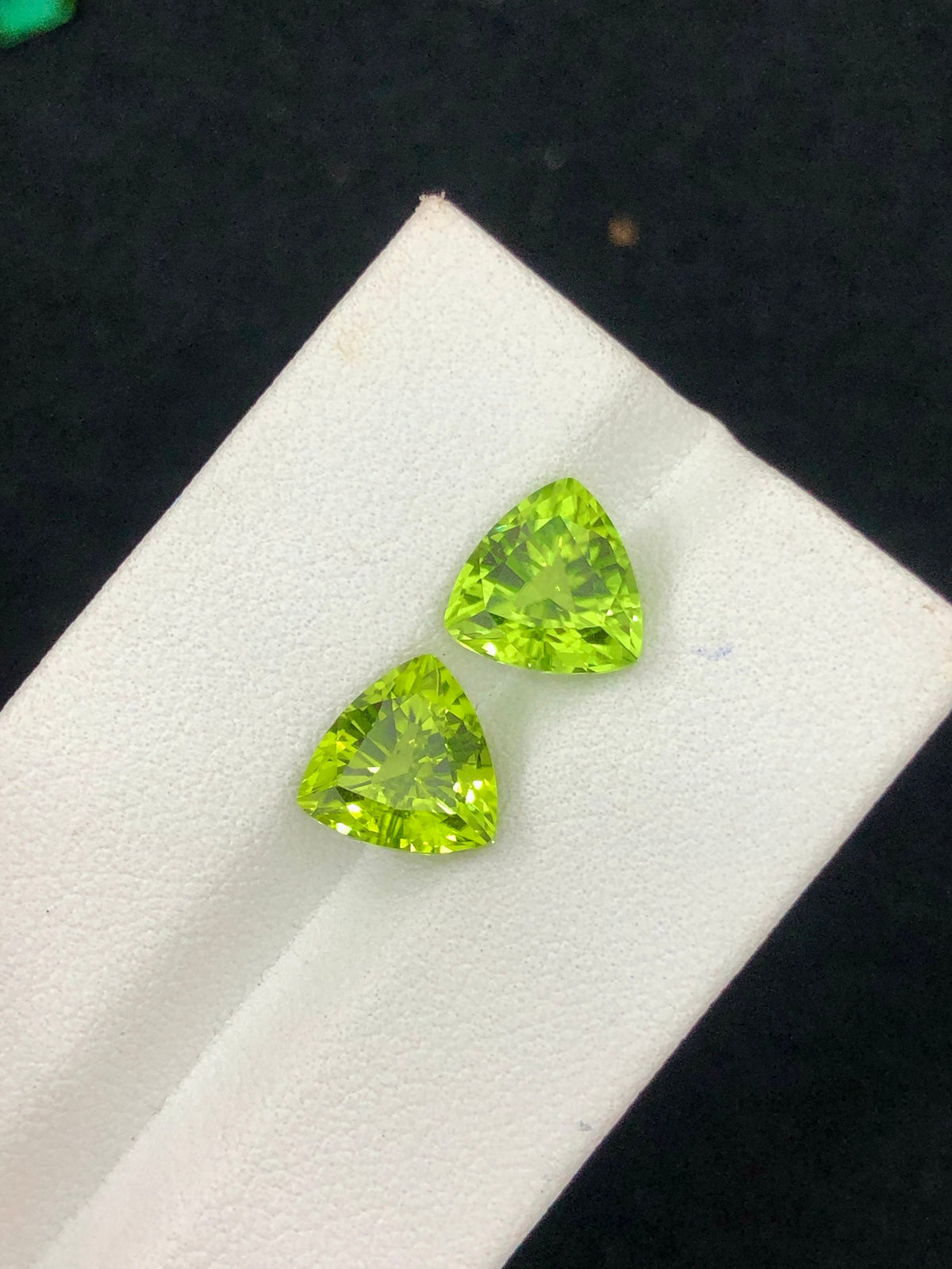 Trillion Cut Peridot Gemstone Pair: 4.85 CT, Supat Mine Pakistan