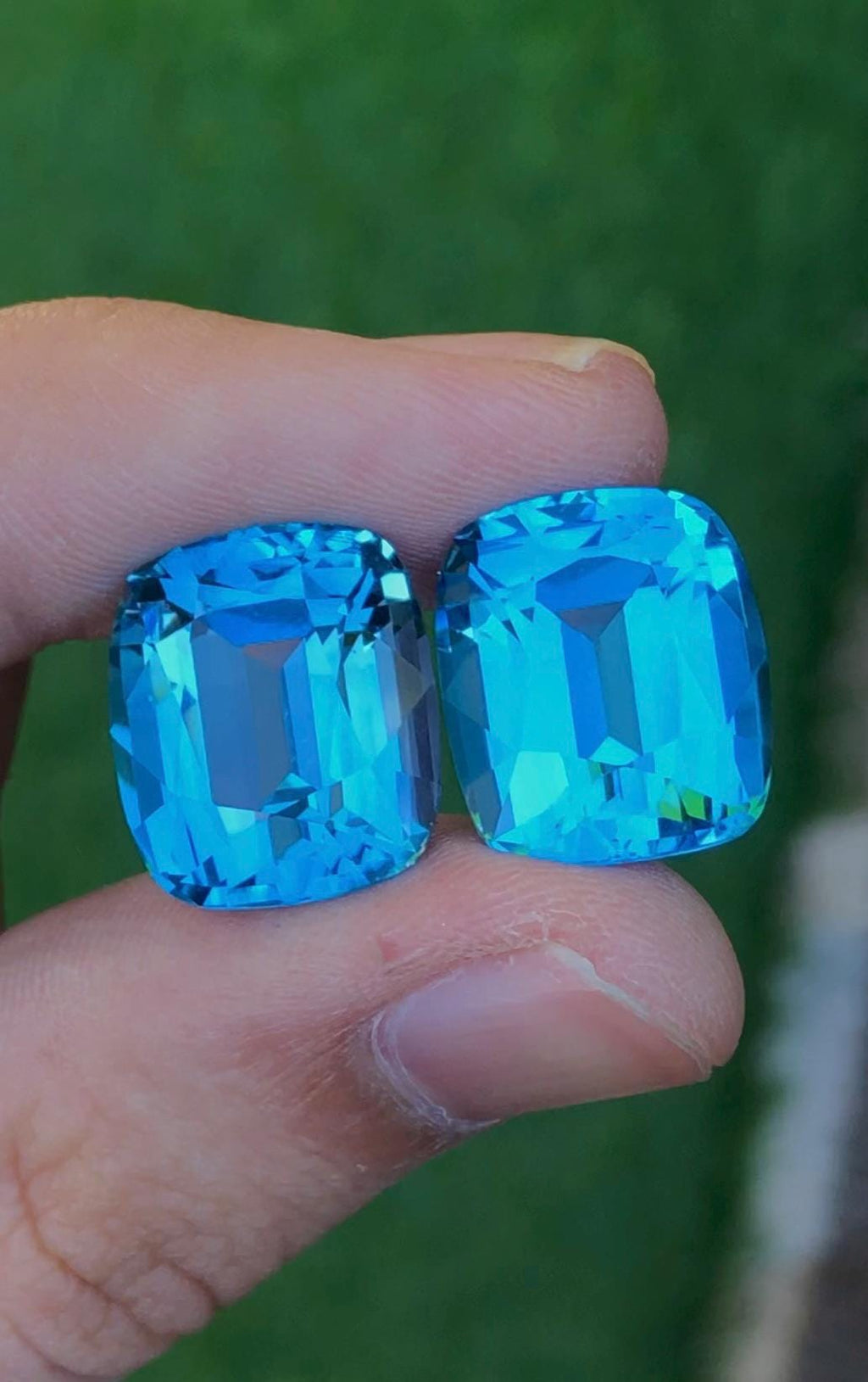 Electric Blue Topaz Gemstone Pair: 34.75 CT Cushion Cut
