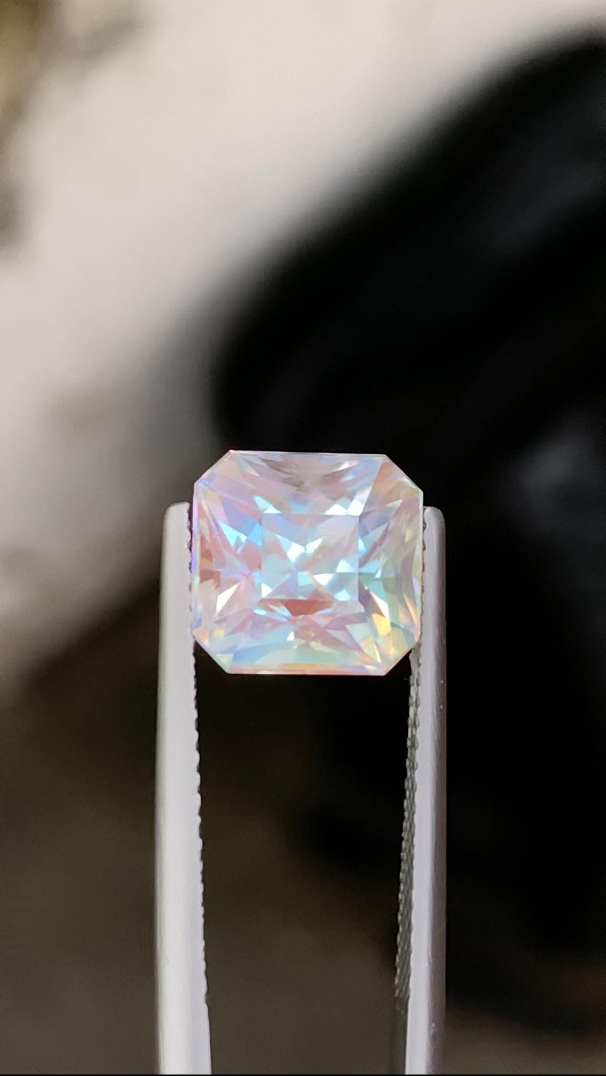 Rainbow Moonstone Gemstone: Faceted Emerald Cut, Madagascar Origin, 5.14 ct