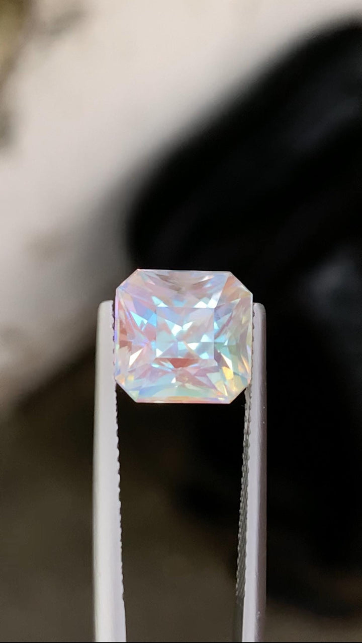 Rainbow Moonstone Gemstone: Faceted Emerald Cut, Madagascar Origin, 5.14 ct