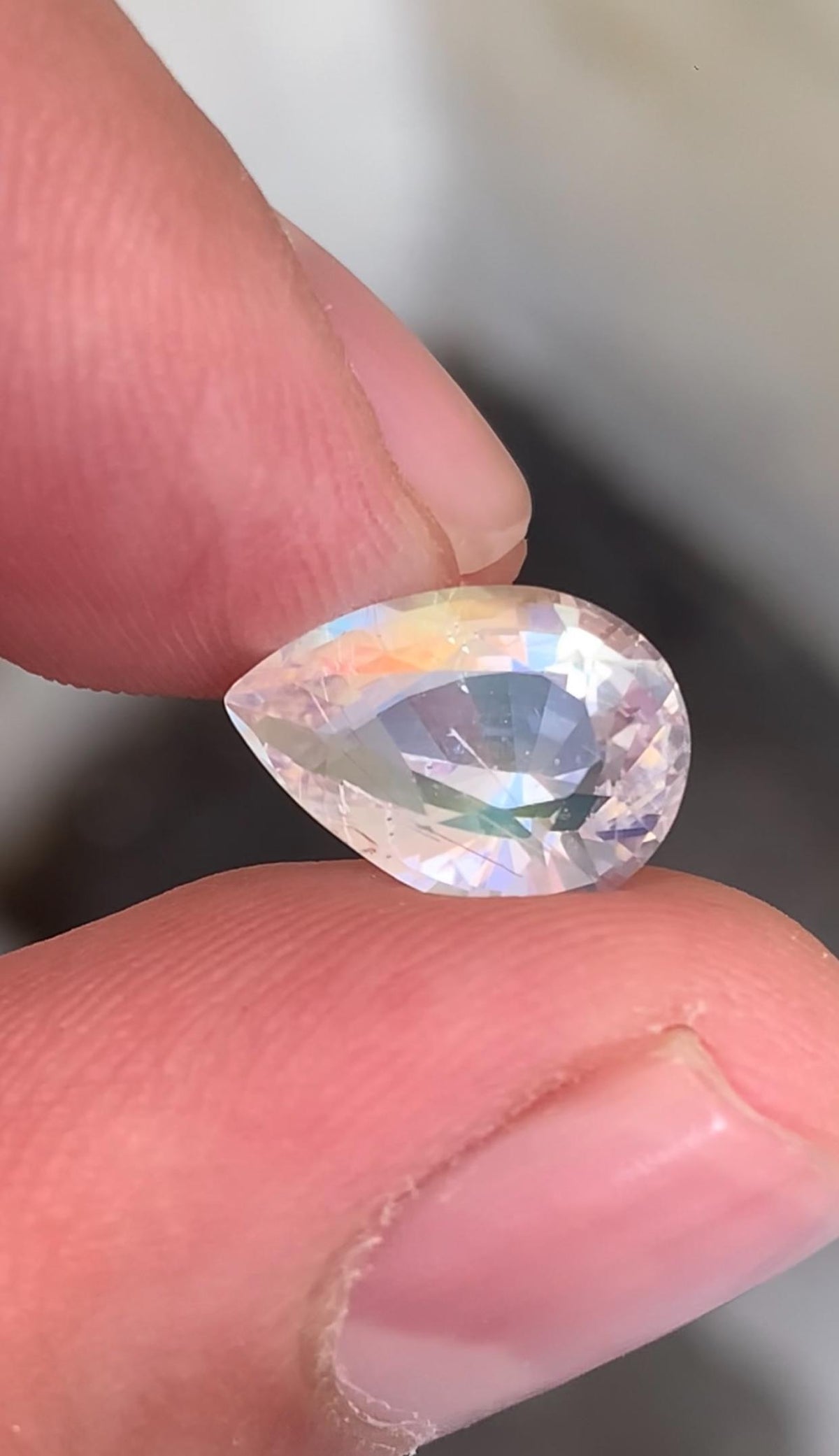 Rainbow Moonstone Pear Cabochon: Faceted Gemstone, 4.25 CT, Madagascar Origin