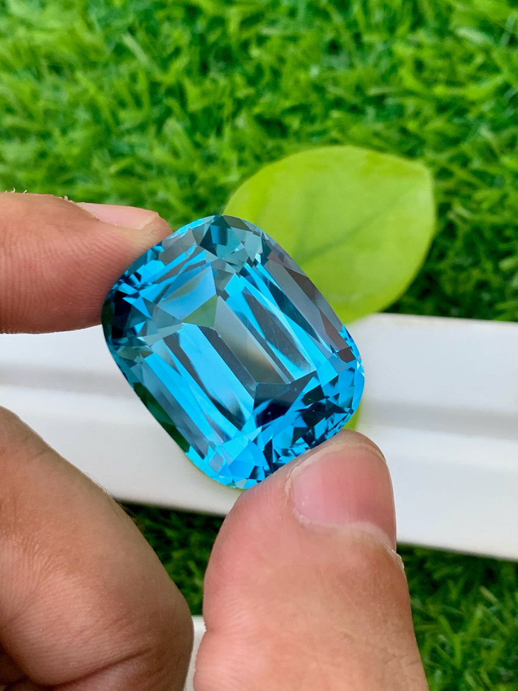Electric Blue Topaz Gemstone: 76 CT Cushion Cut Swiss Topaz