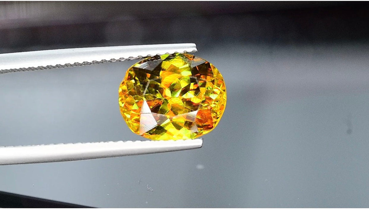 3.65 CT Oval Sphene Gemstone: Greenish Yellow Titanite, August Birthstone