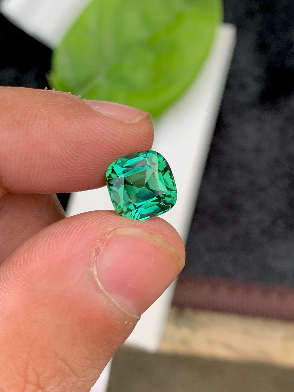 Faceted Bluish Green Tourmaline Gemstone: Cushion Cut, 3.75 CT