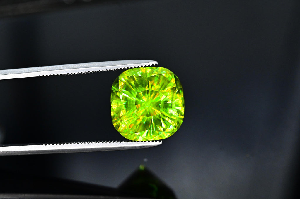 Natural Green Sphene Gemstone: 8.35 CT Cushion Cut Jewelry Stone