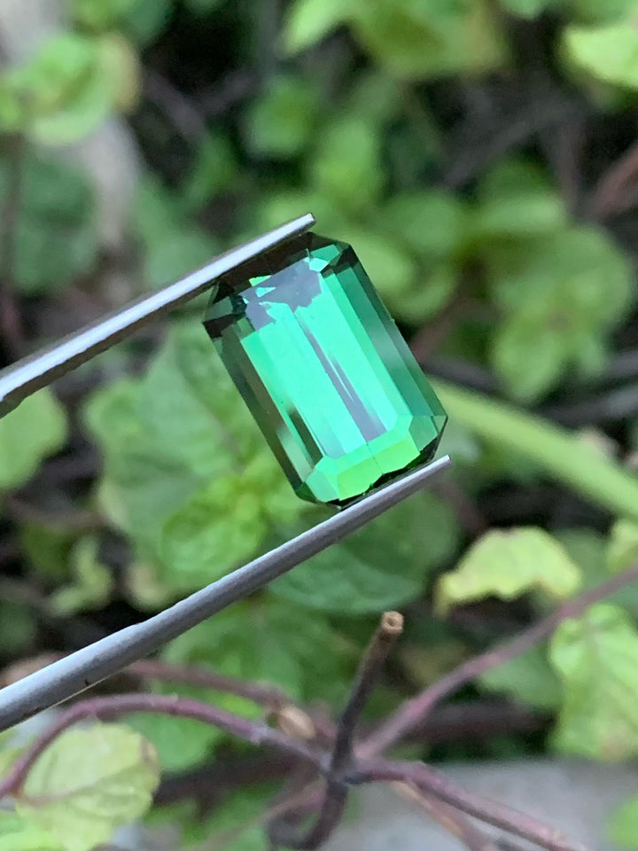 Emerald Cut Bluish Green Tourmaline Gemstone: Natural Elbaite Stone, 5.90 CT