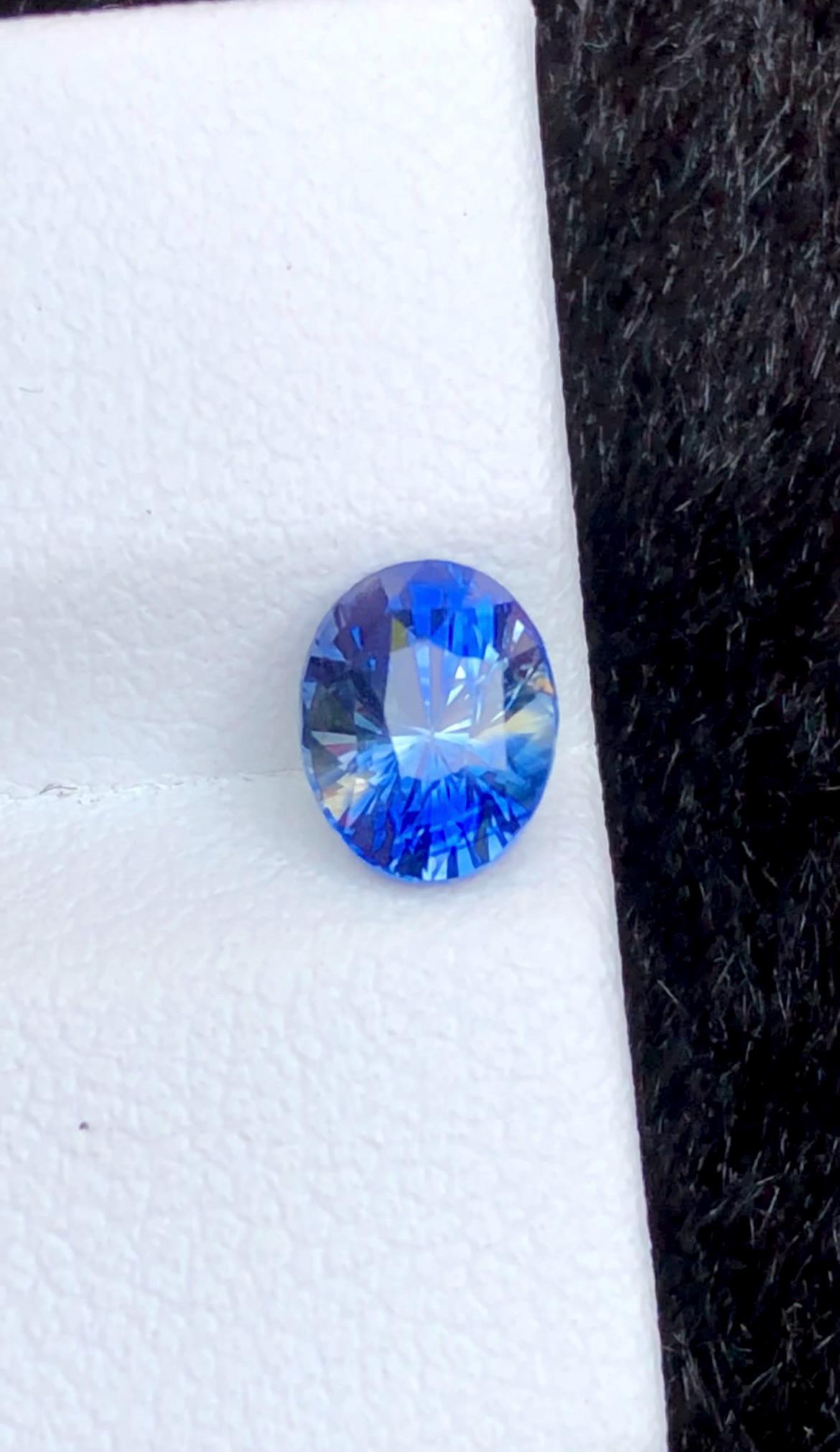 Bi-Color Blue Sapphire 1.30 Ct Oval Cut – Certified Ceylon Sapphire from Sri Lanka