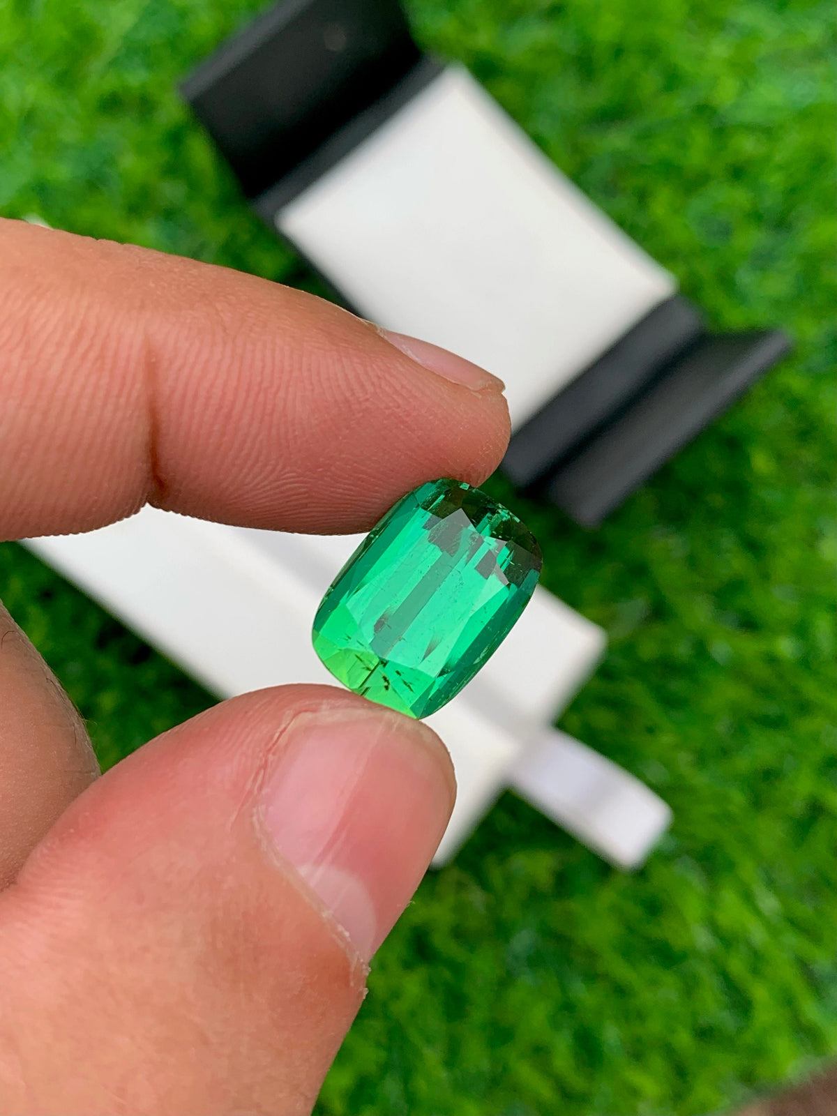 AAA Bluish Green Tourmaline Gemstone: Flawless Cushion Cut, 8.85 CT