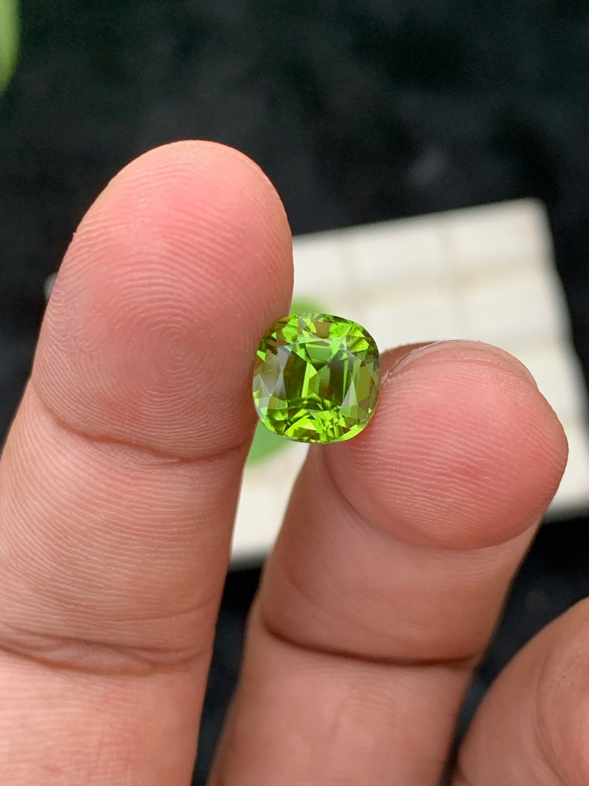 Lime Green Peridot Gemstone: Cushion Cut Faceted Stone, 3.25 CT