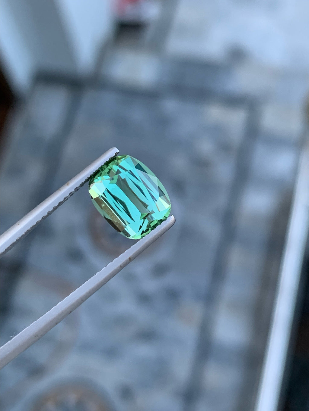 Natural Blue Green Tourmaline Gemstone For Ring Making , Cushion Cut Tourmaline Stone , 3.65 CT