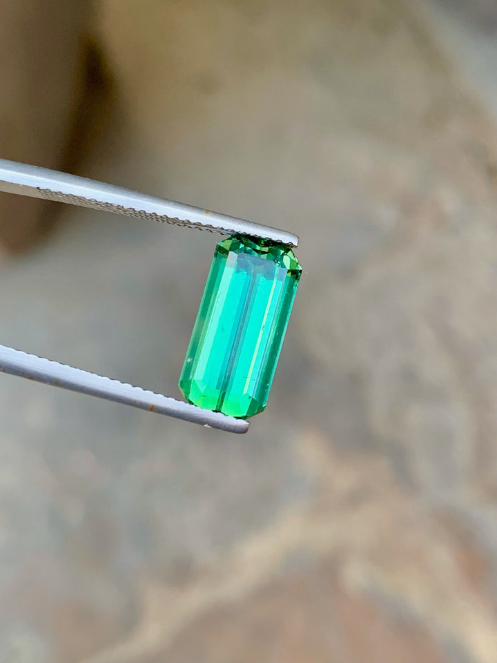 Bluish Green Tourmaline Gemstone: Emerald Cut, 5.10 CT Loose Elbaite Stone