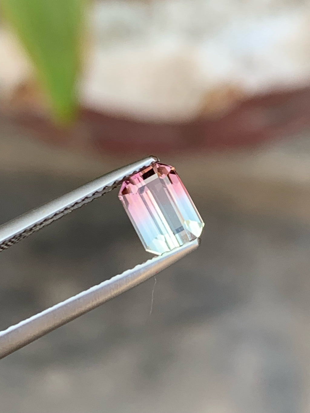 Peach Pink & Blizzard Blue Tourmaline Gemstone: Emerald Cut, 0.90 Carat