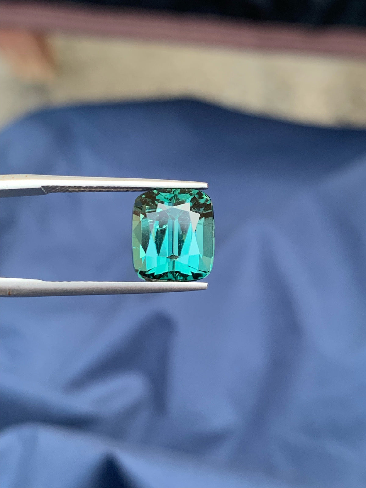 Teal Blue Tourmaline Gemstone: Faceted Cushion Cut, 5.95ct