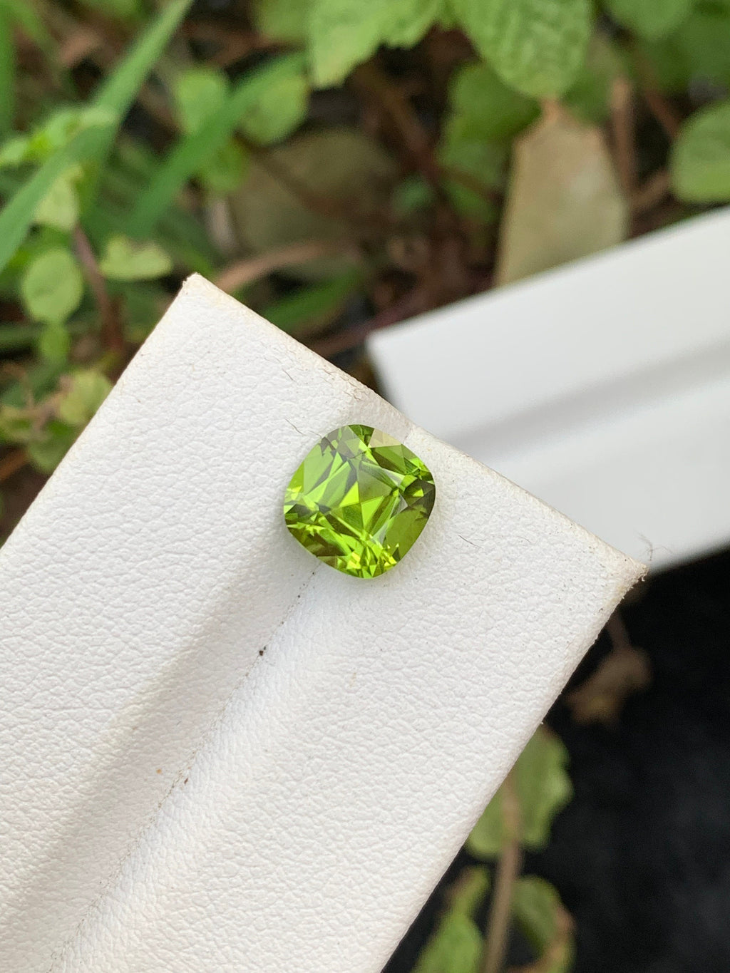 Olive Peridot Gemstone: 2.85 Carat Cushion Cut, VVS Clarity
