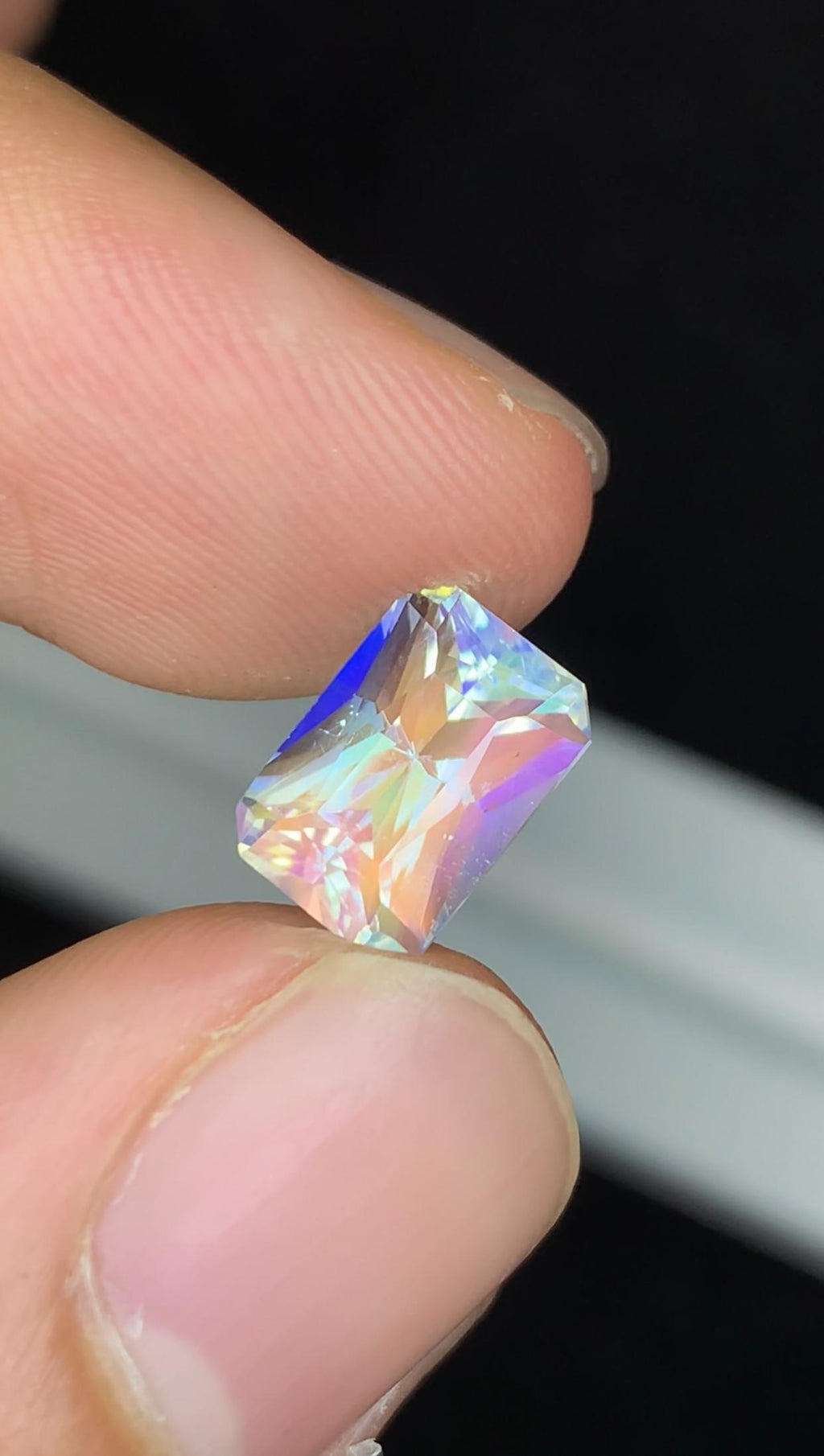 Rainbow Moonstone Gemstone: Emerald Cut, VVS Clarity, Madagascar Origin