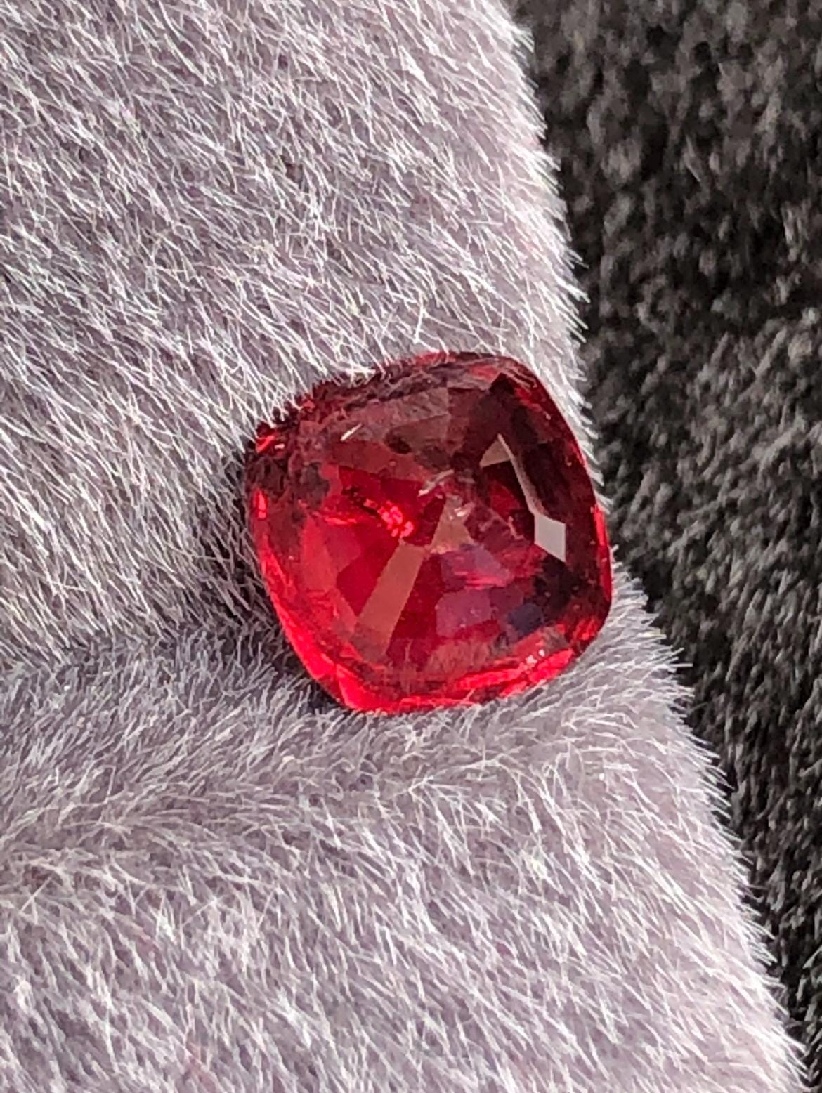 Vivid Red Spinel 1.81 carat Cushion Cut – Burma Gemstone