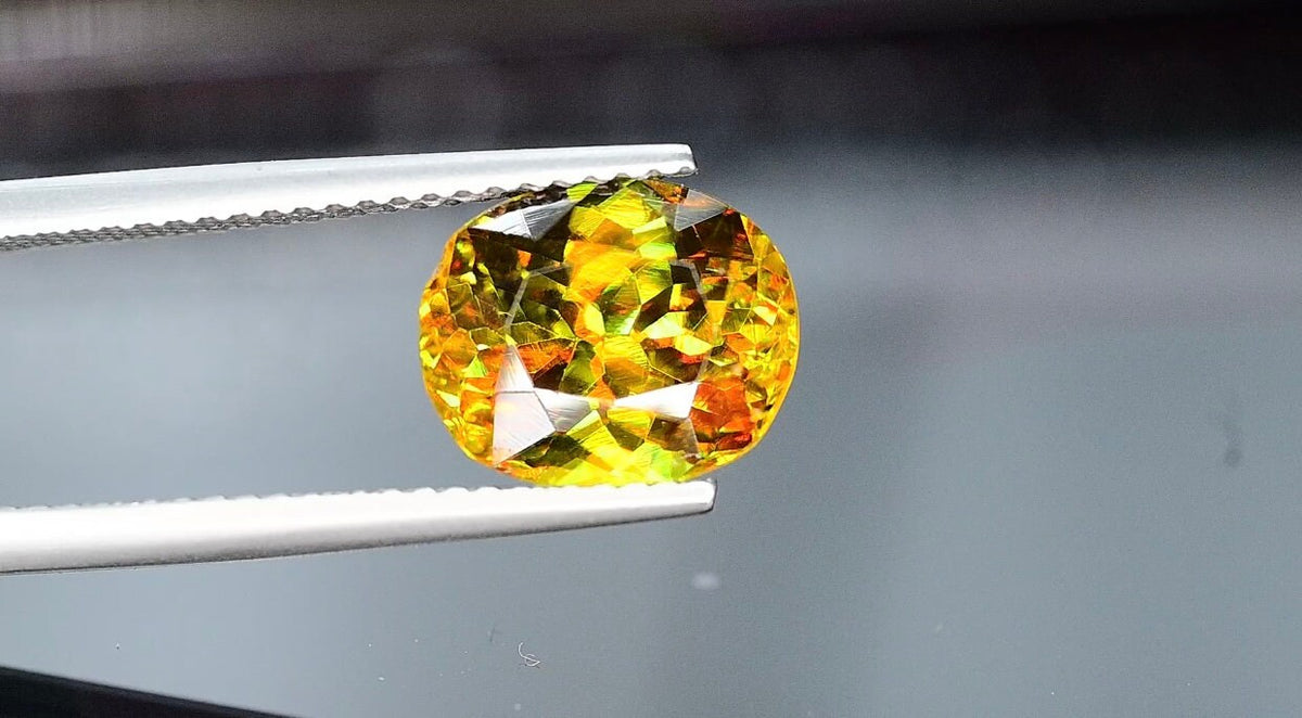 3.65 CT Oval Sphene Gemstone: Greenish Yellow Titanite, August Birthstone