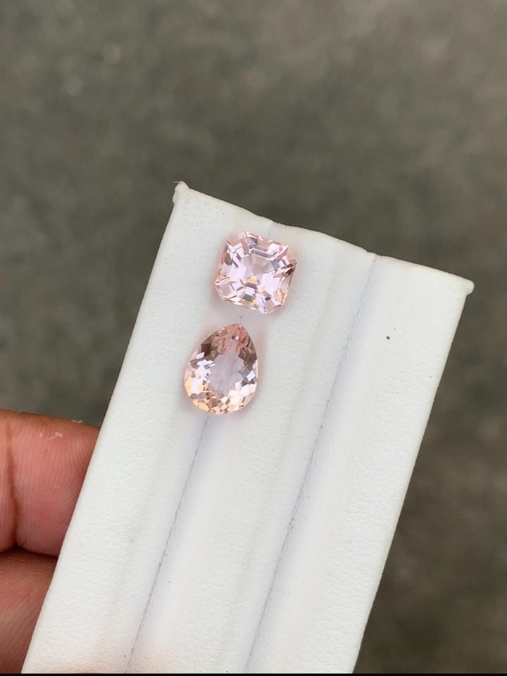 Natural Pink Morganite Set: Cushion & Oval Cut Gemstones, 5.05 Carat