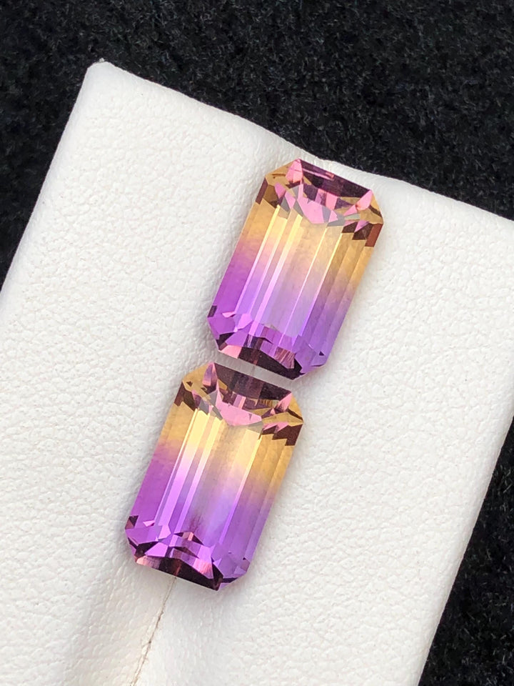 Ametrine 8.25ct - Emerald Cut Bi Color Pair - Brazil