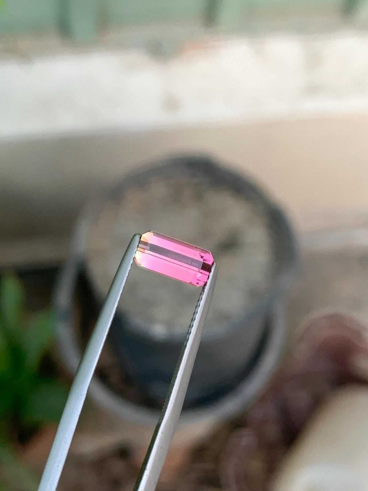 Bi-Color Tourmaline Gemstone: 1.60 CT Emerald Cut, Pink/Green