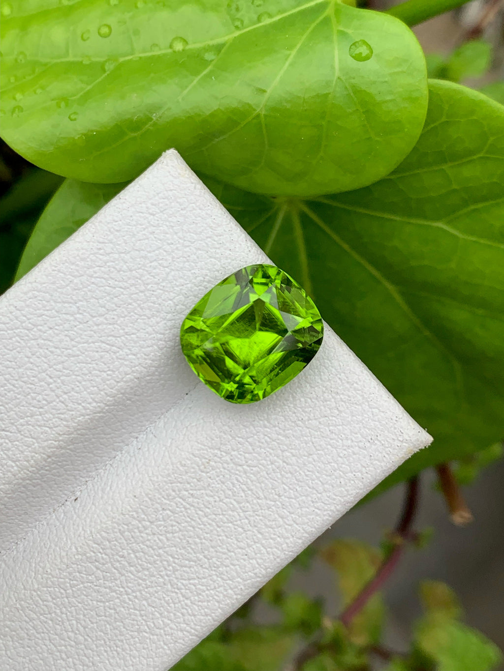 Lime Green Peridot Gemstone: 6.40 CT Cushion Cut, Eye Clean