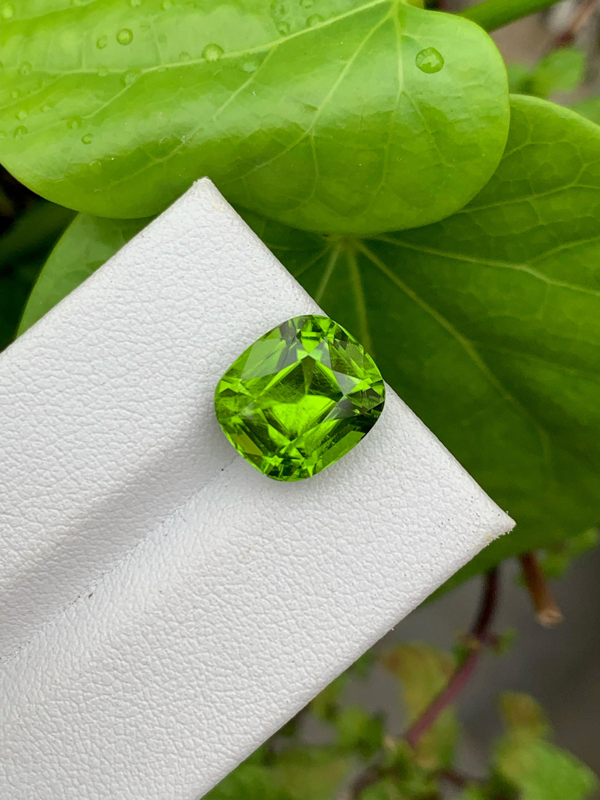 Lime Green Peridot Gemstone: 6.40 CT Cushion Cut, Eye Clean
