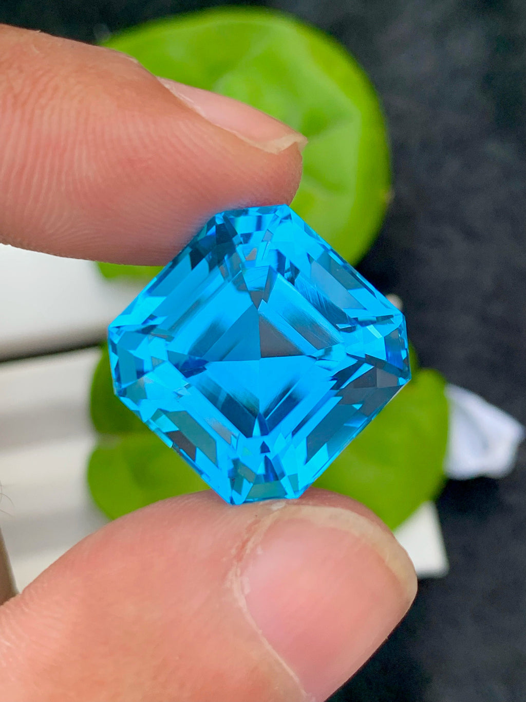 Electric Blue Topaz Gemstone: Asscher Cut, Loupe Clean, 35.35 CT