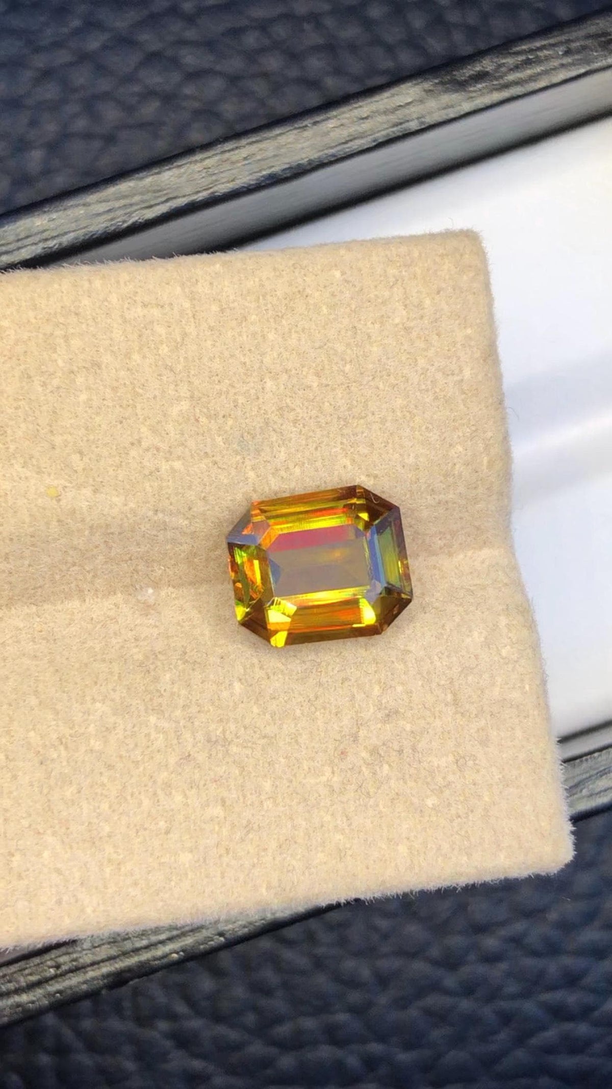 2.40 CT Emerald Cut Sphene Gemstone: Greenish Yellow Titanite, August Birthstone