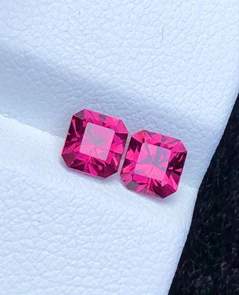 Malaya Garnet 1.50ct Pair Octagonal Radiant Cut Purple Pink Precision Matched Loose Gemstones