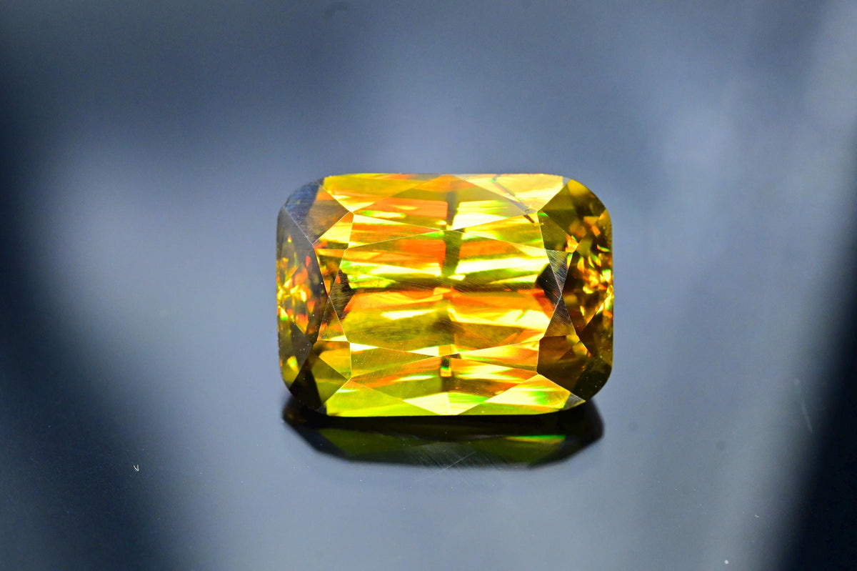 Emerald Cut Sphene Gemstone: 10.75 CT Yellow/Red/Orange Titanite