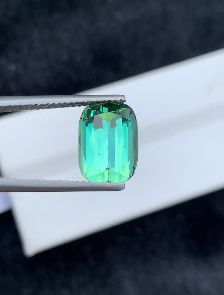 6.35 CT Mint Green Tourmaline Gemstone: Cushion Cut, VVS Clarity