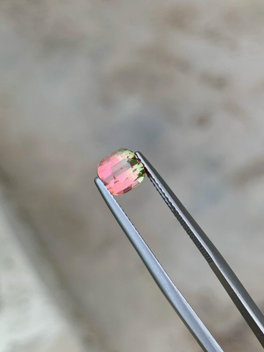 1.75 CT Bi-Color Tourmaline Gemstone: Cushion Cut, Flamingo Pink/Harvest Gold